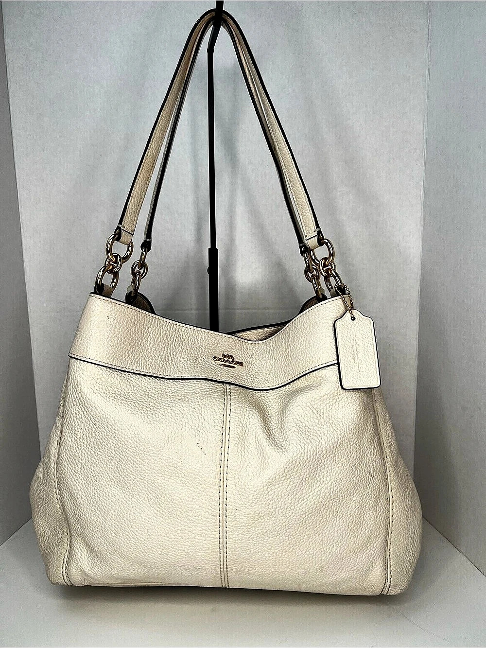 Coach Lexy F28997 Chalk Pebbled Leather Shoulder Bag Tote Gold Hardware